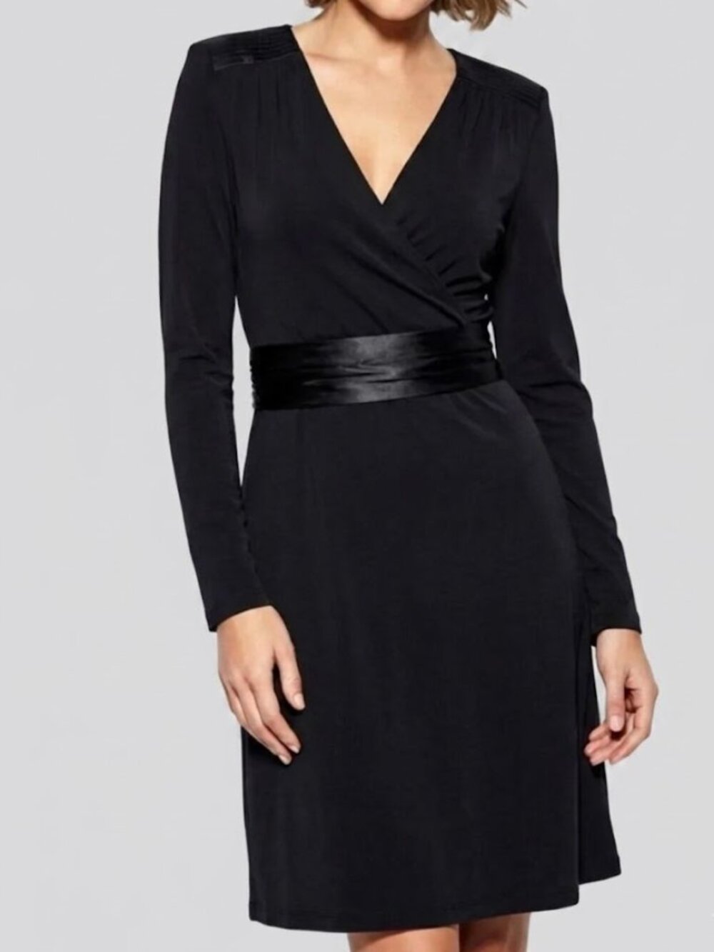 Nine West Dark Academic Black Midi Dress with Silk Sash Sz S